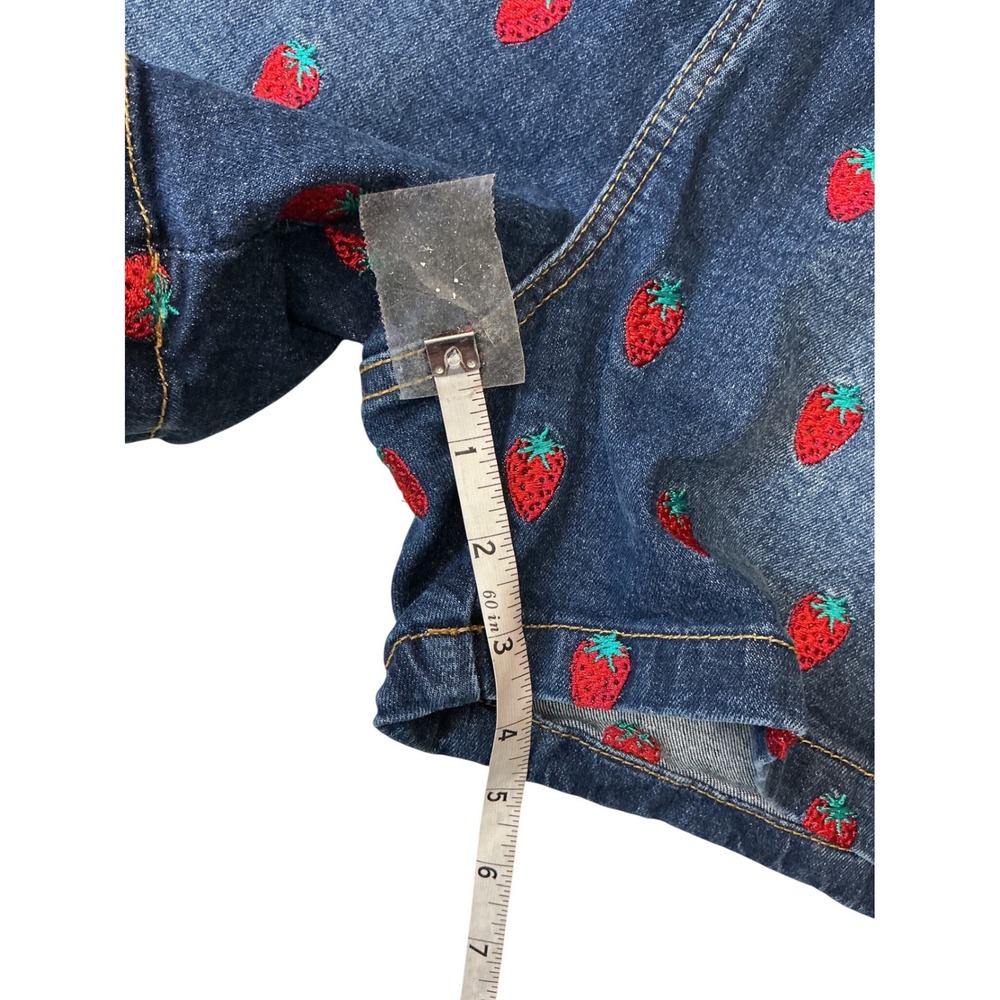 Hell Bunny Strawberry Embroidered Denim Shorts Dark Wash High Rise W28 HLB50185 - Picture 7 of 12